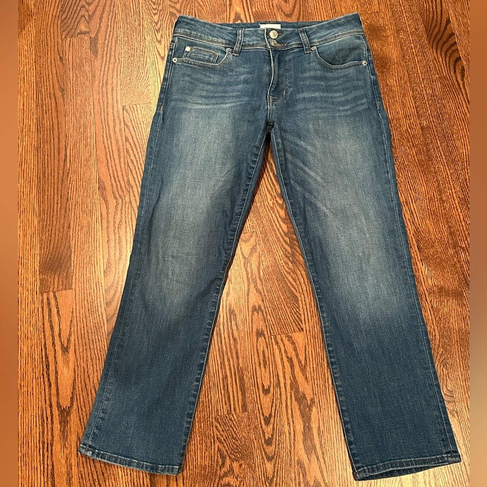 Hudson Ginny Straight in medium wash with five pocket double button and zipper